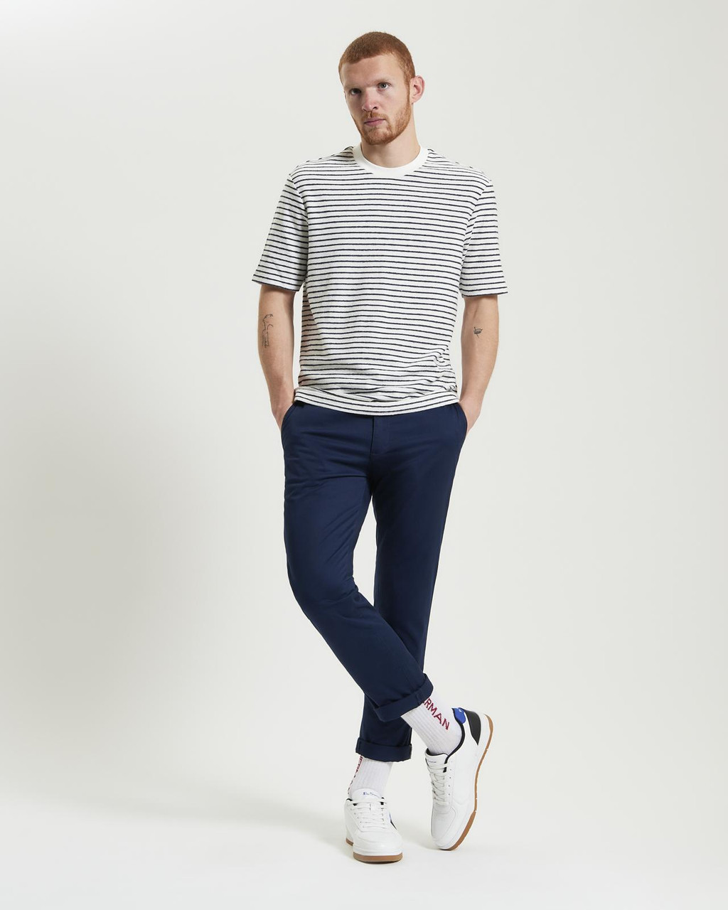 Textured Stripe Tee in Snow White