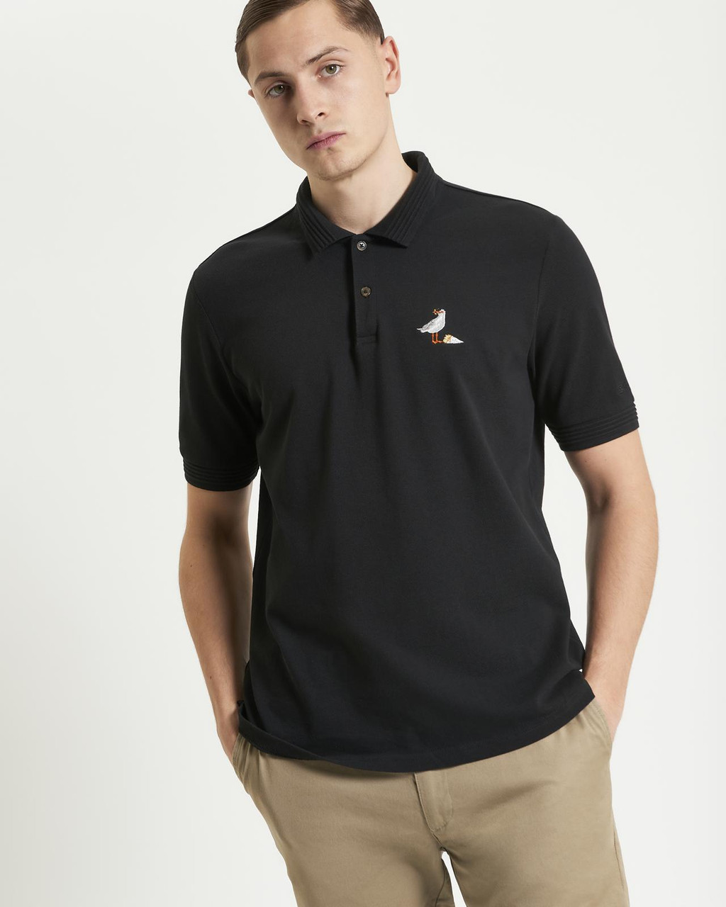 Gull Embroidery Polo in Black