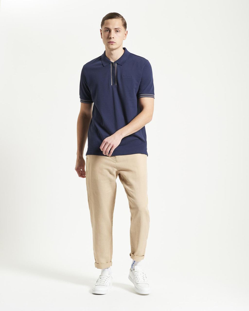 Placket Interest Pique Polo in Dark Navy