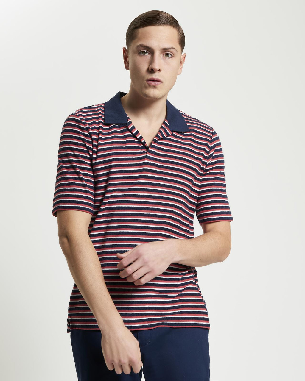 Loopback Stripe Polo in Dark Navy