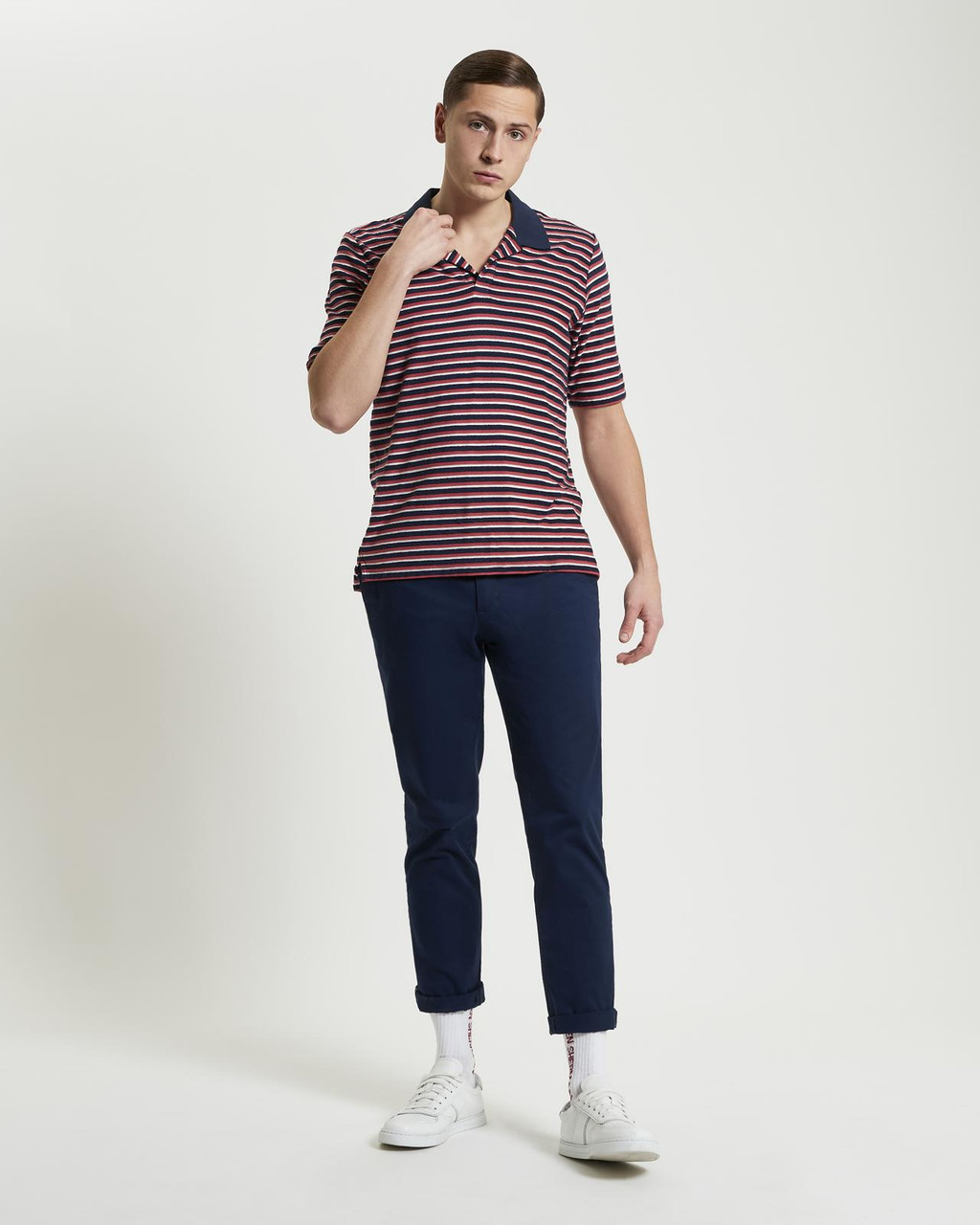 Loopback Stripe Polo in Dark Navy