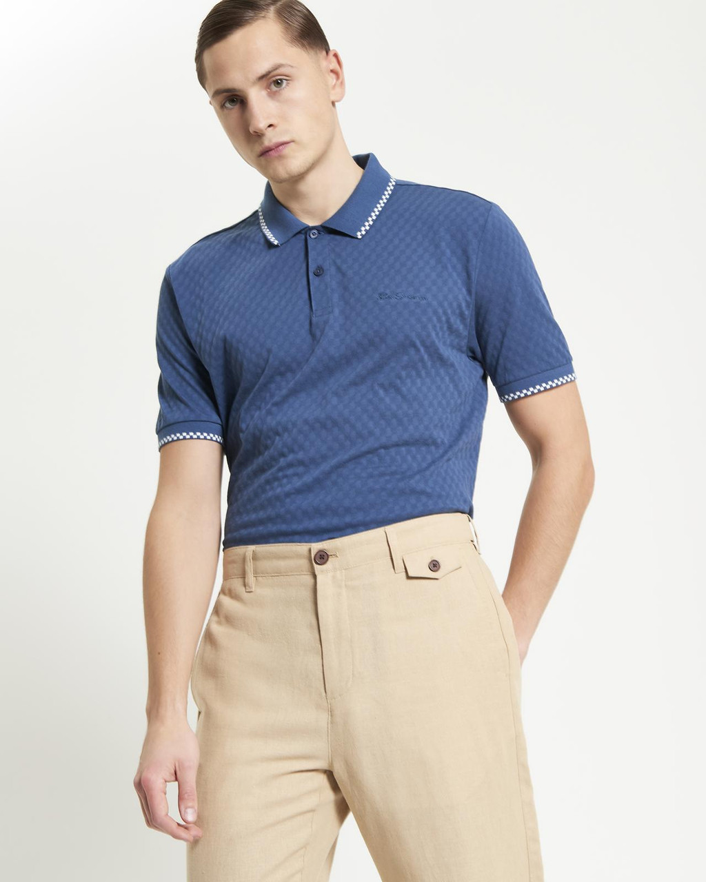 Chequerboard Texture Polo in Indigo