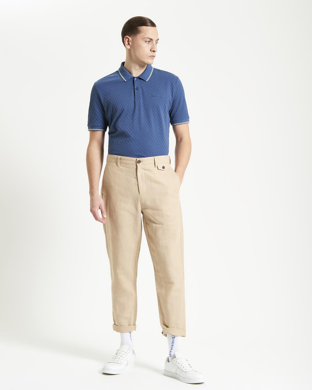 Chequerboard Texture Polo in Indigo