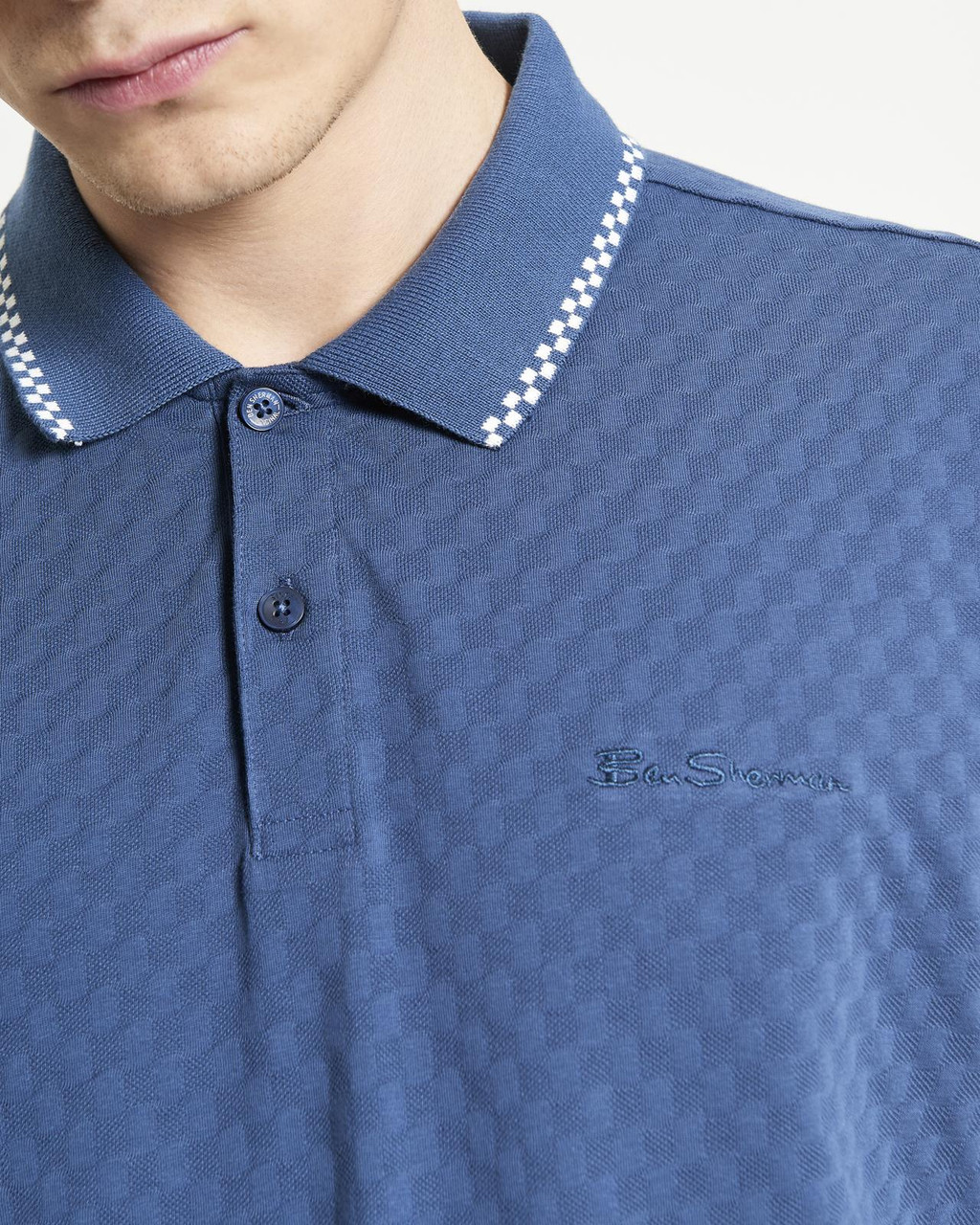 Chequerboard Texture Polo in Indigo