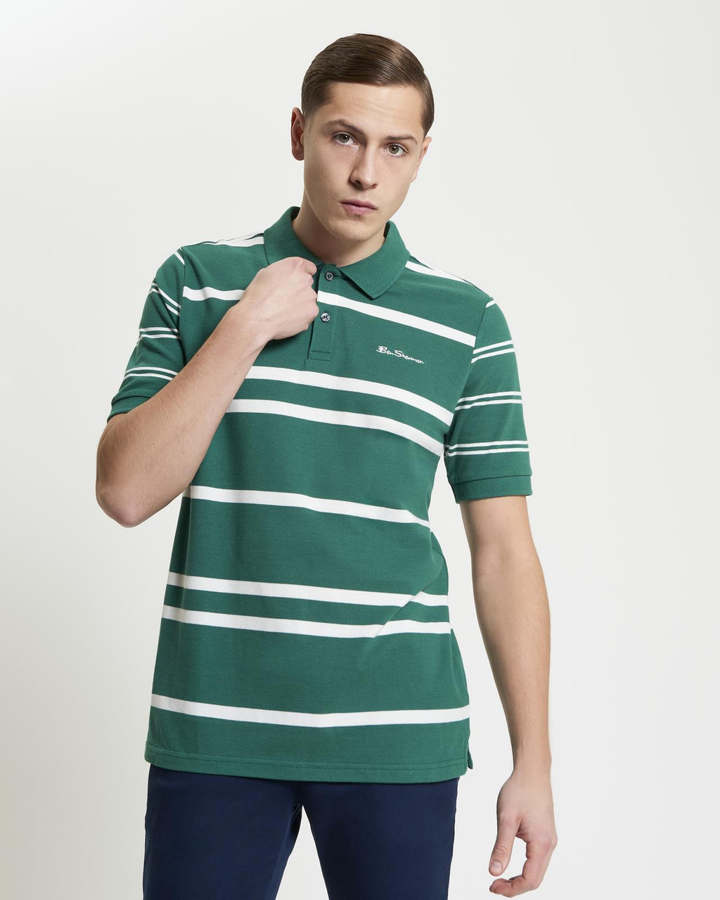 Mixed Stripe Polo in Fraser Green