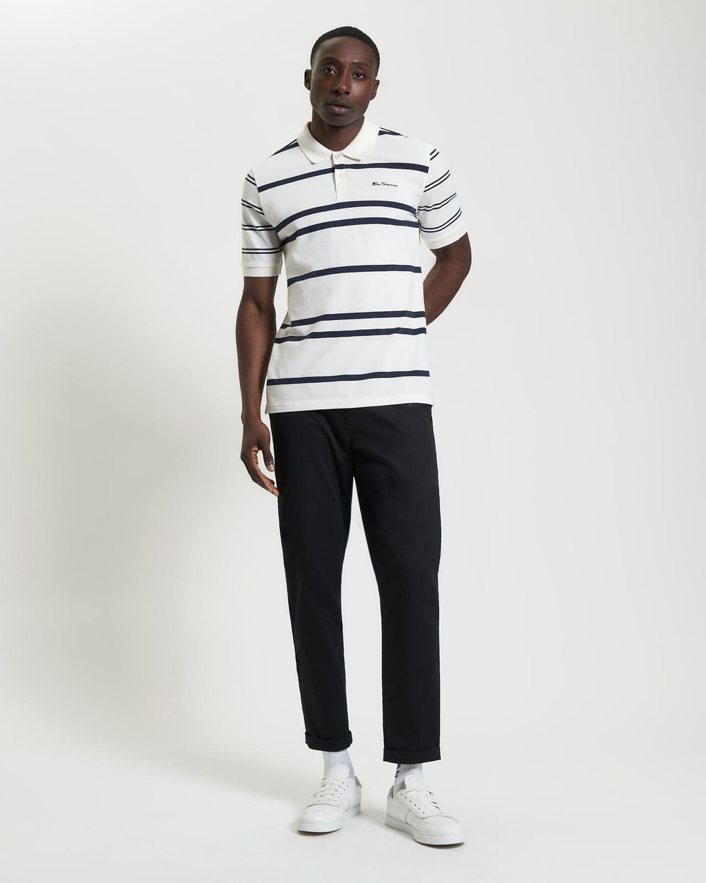Mixed Stripe Polo in Snow White