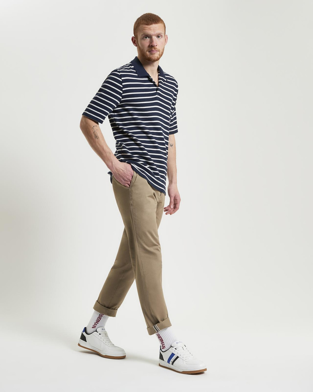 Waffle Stripe Polo in Dark Navy