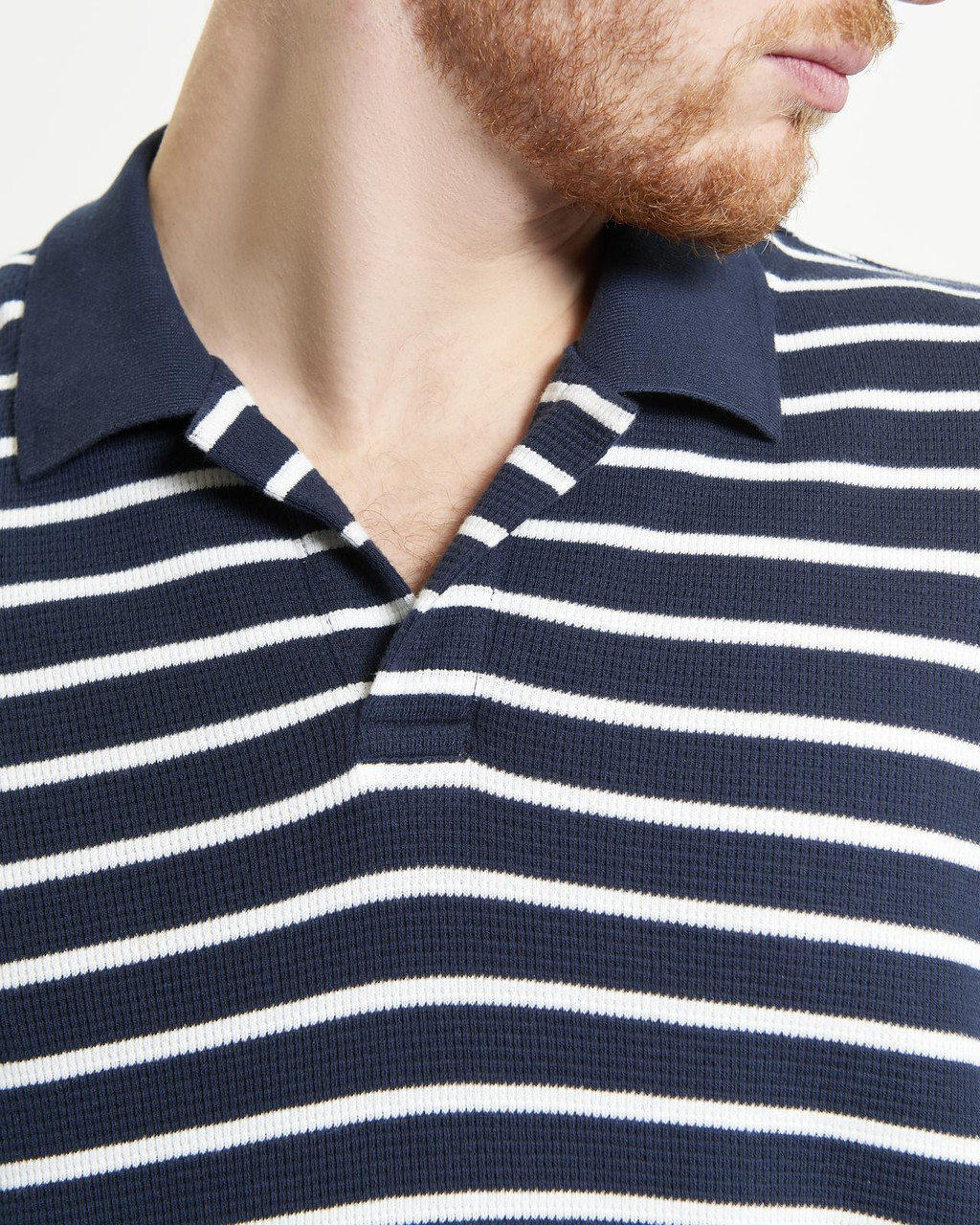 Waffle Stripe Polo in Dark Navy
