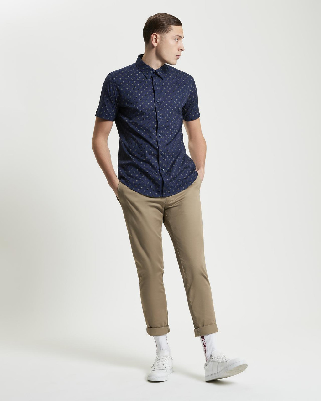 Stipple Print Shirt in Dark Navy