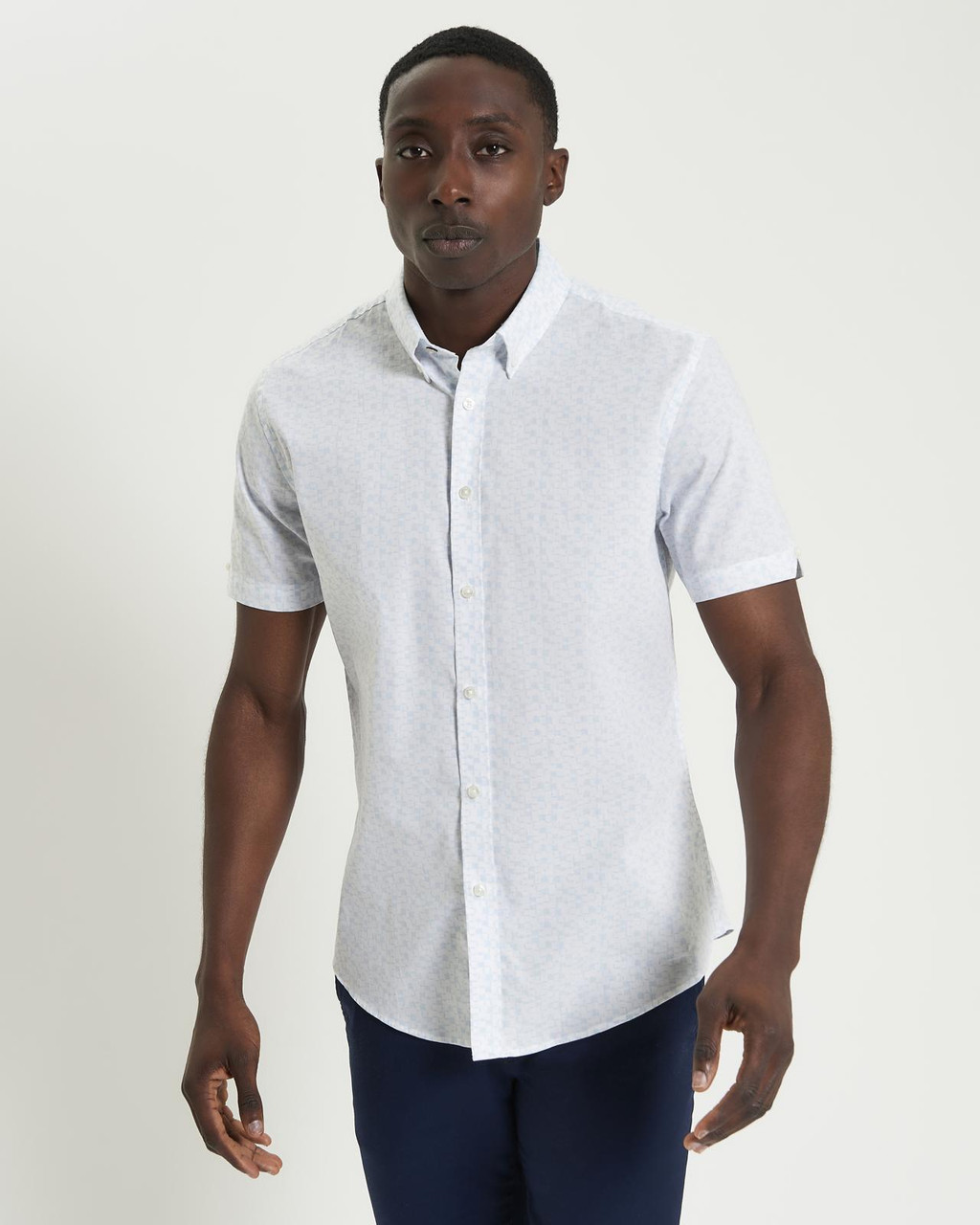 Short Sleeve Geo Tile Print Shirt in White