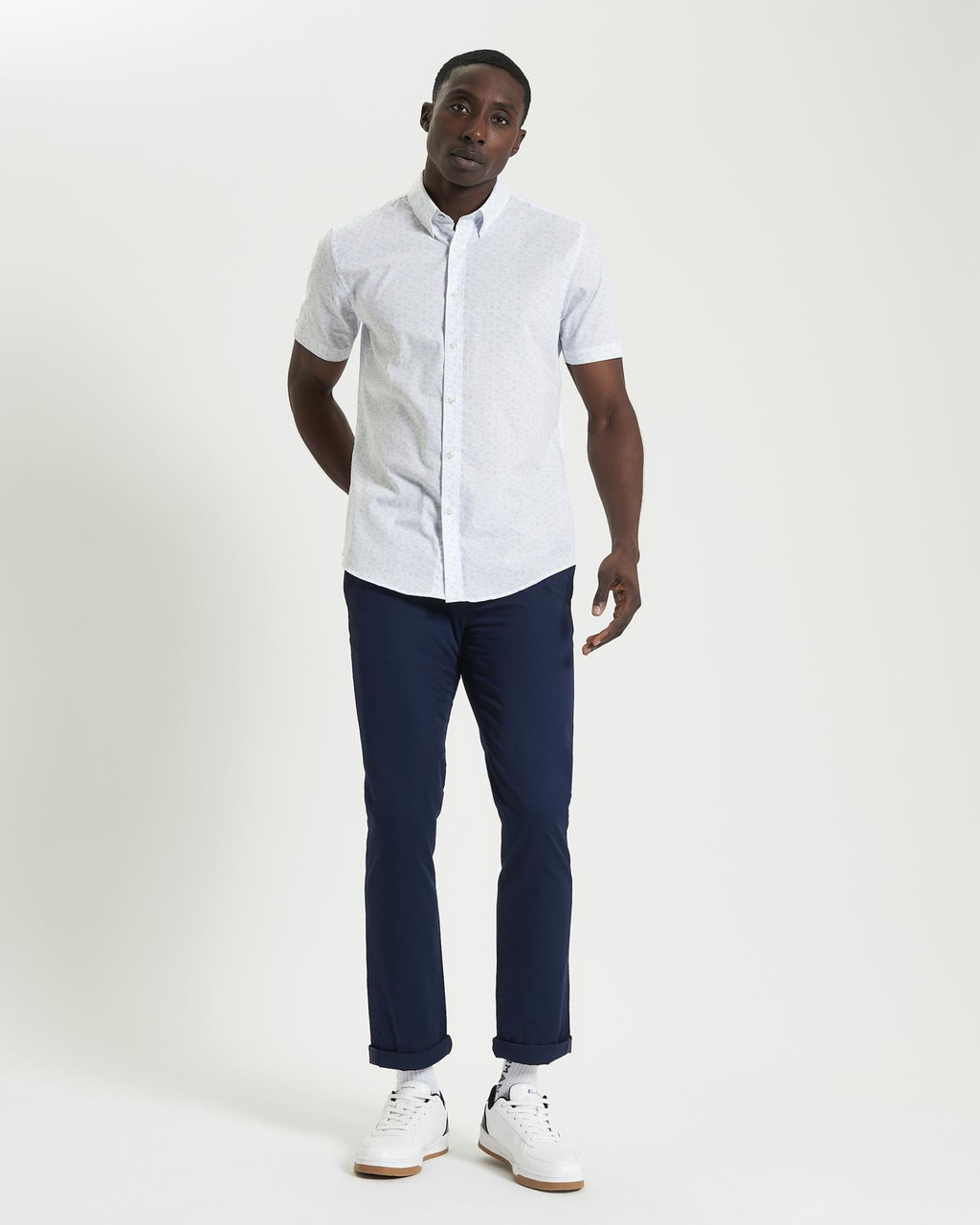Short Sleeve Geo Tile Print Shirt in White
