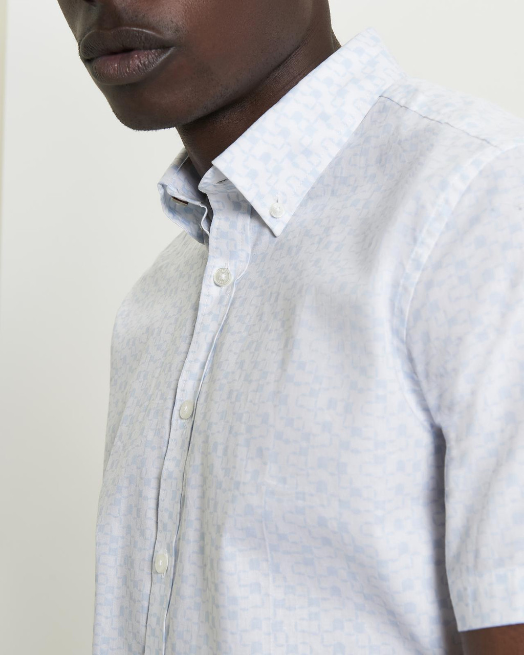 Short Sleeve Geo Tile Print Shirt in White