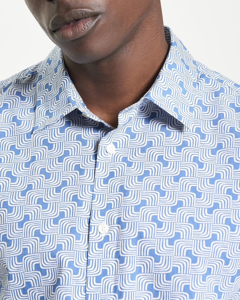Long Sleeve Linear Print Shirt in Airforce