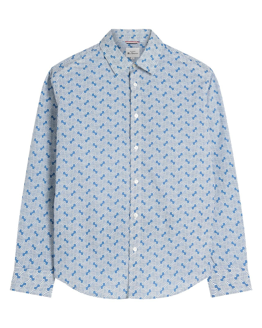 Long Sleeve Linear Print Shirt in Airforce