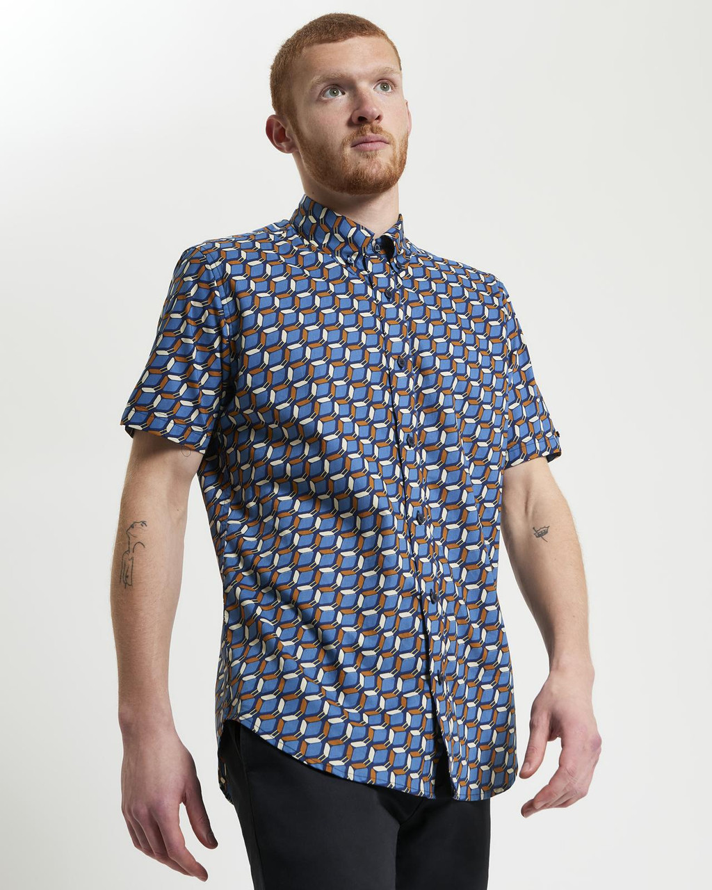 Retro Geo Print Shirt in Royal