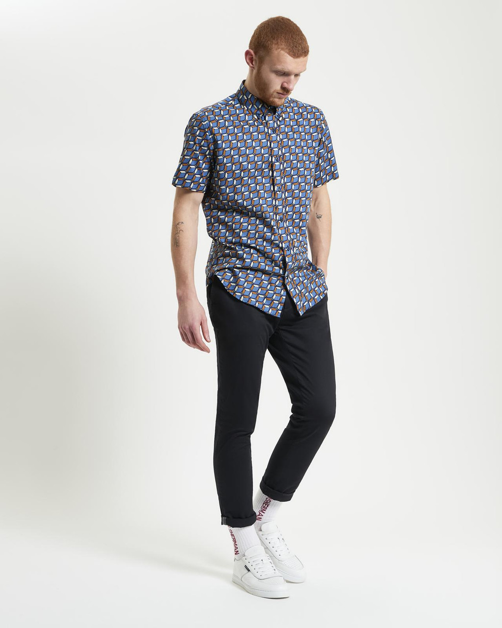 Retro Geo Print Shirt in Royal