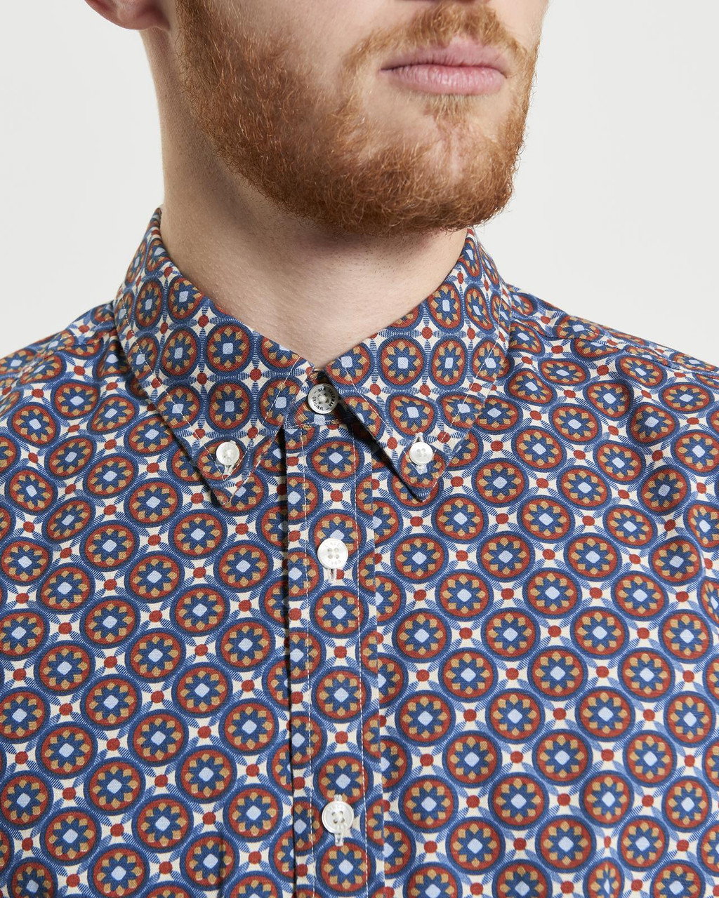 Long Sleeve Block Foulard Print Shirt in Fog