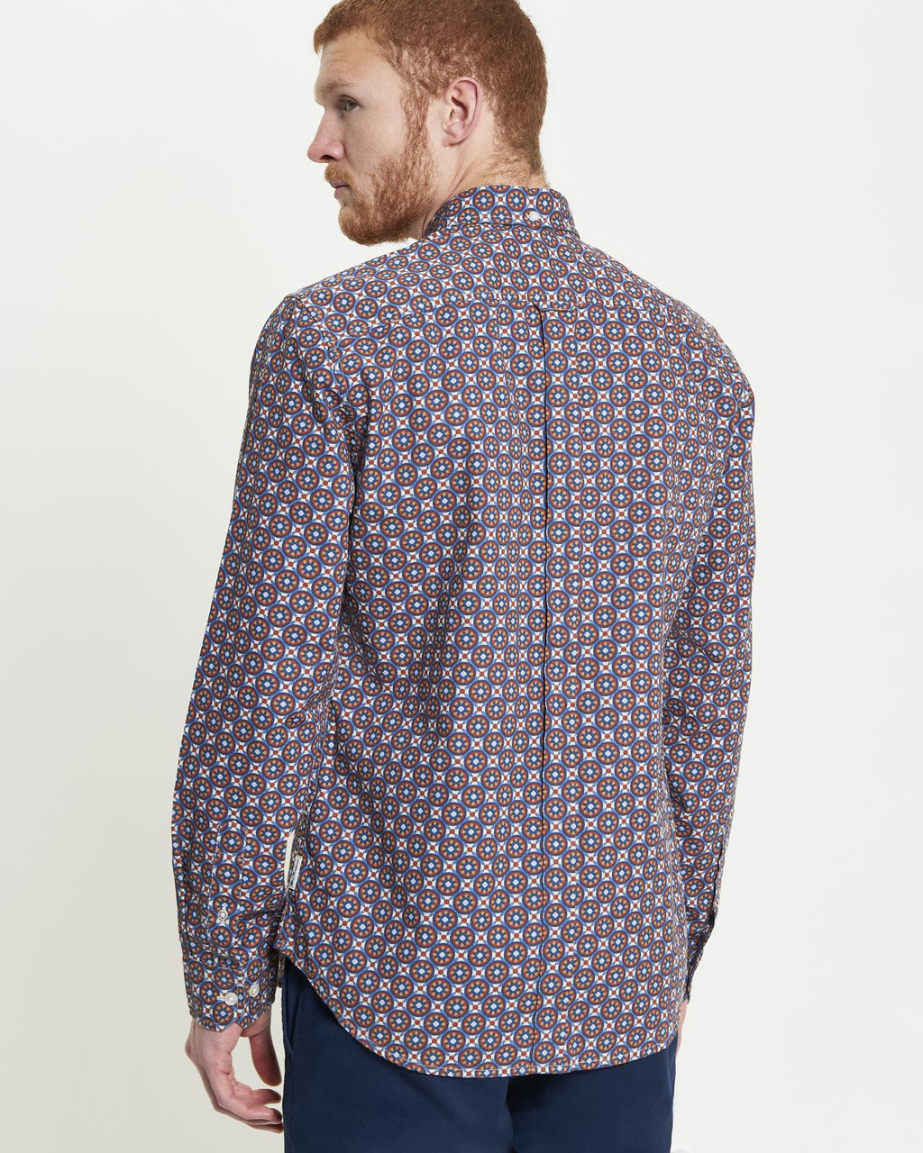 Long Sleeve Block Foulard Print Shirt in Fog