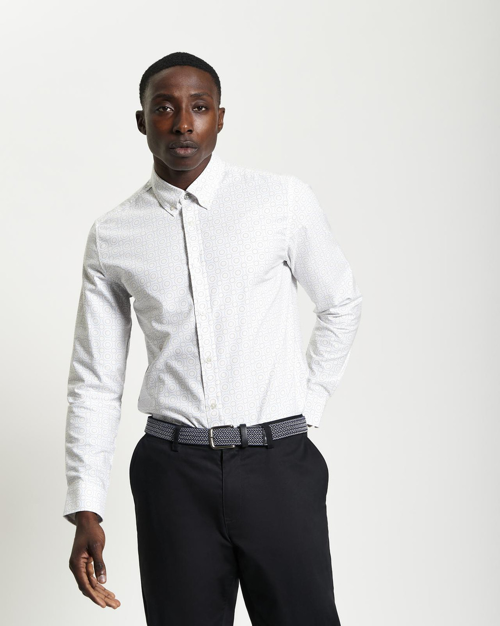 Long Sleeve Stipple Spot Print Shirt in Snow White