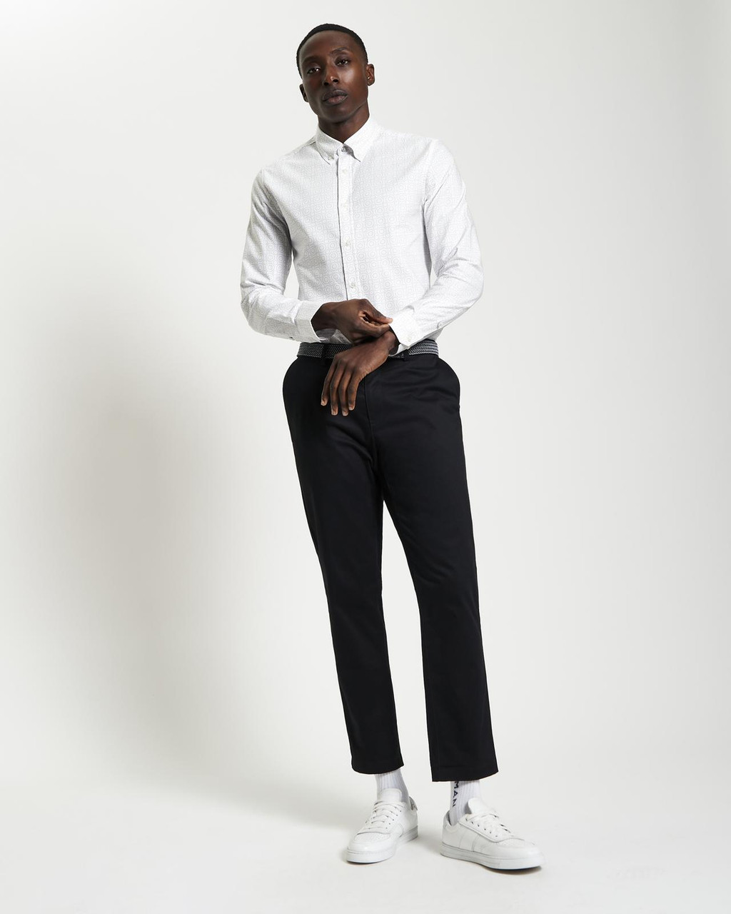 Long Sleeve Stipple Spot Print Shirt in Snow White