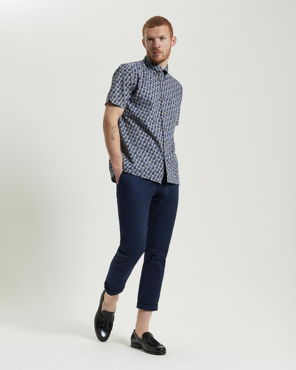 Block Leaf Print Shirt in Indigo