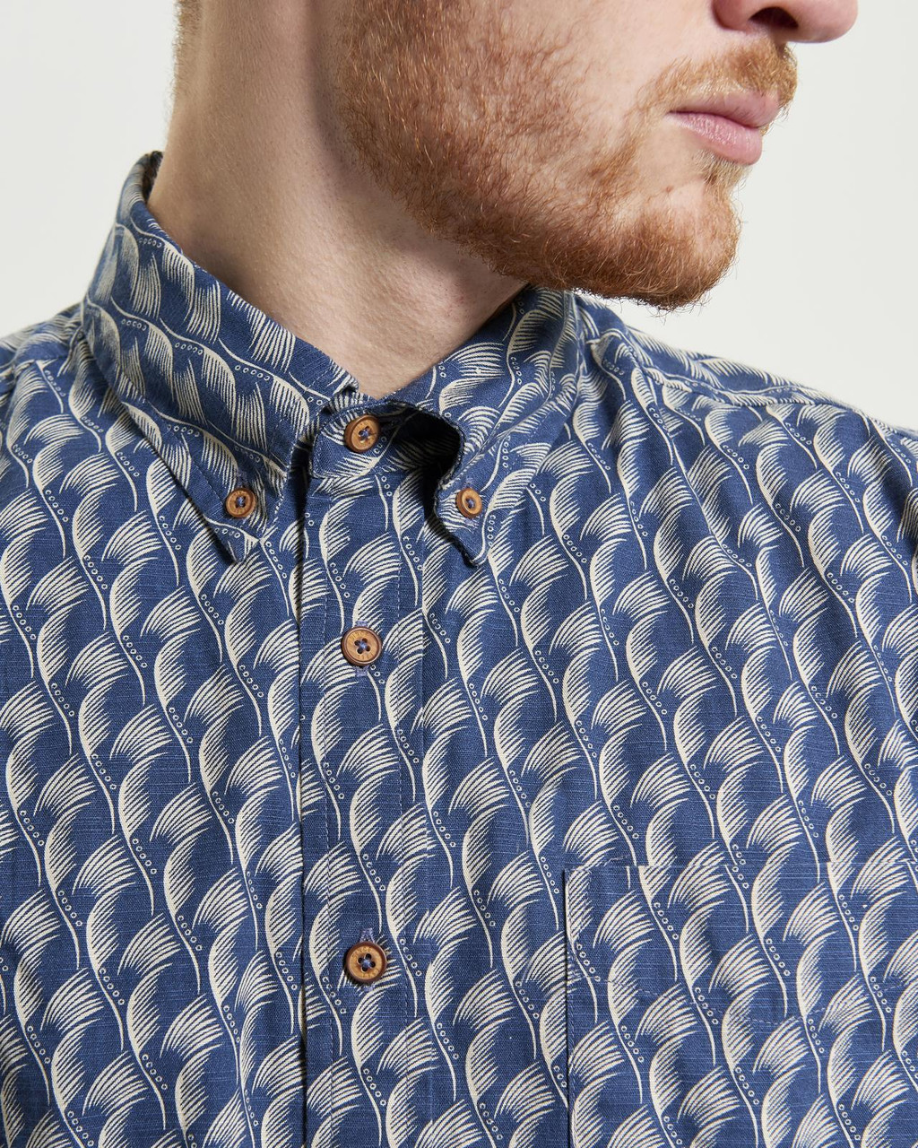 Block Leaf Print Shirt in Indigo