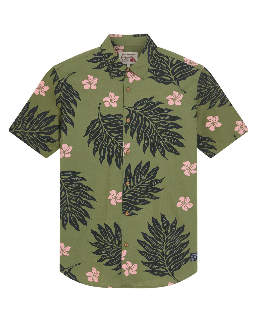 Short Sleeve Botanical Print Shirt in Olive