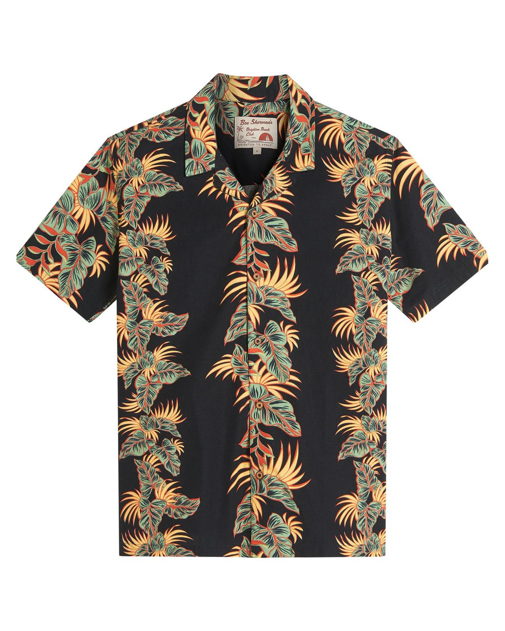 Short Sleeve Botanical Leaf Print Shirt in Black