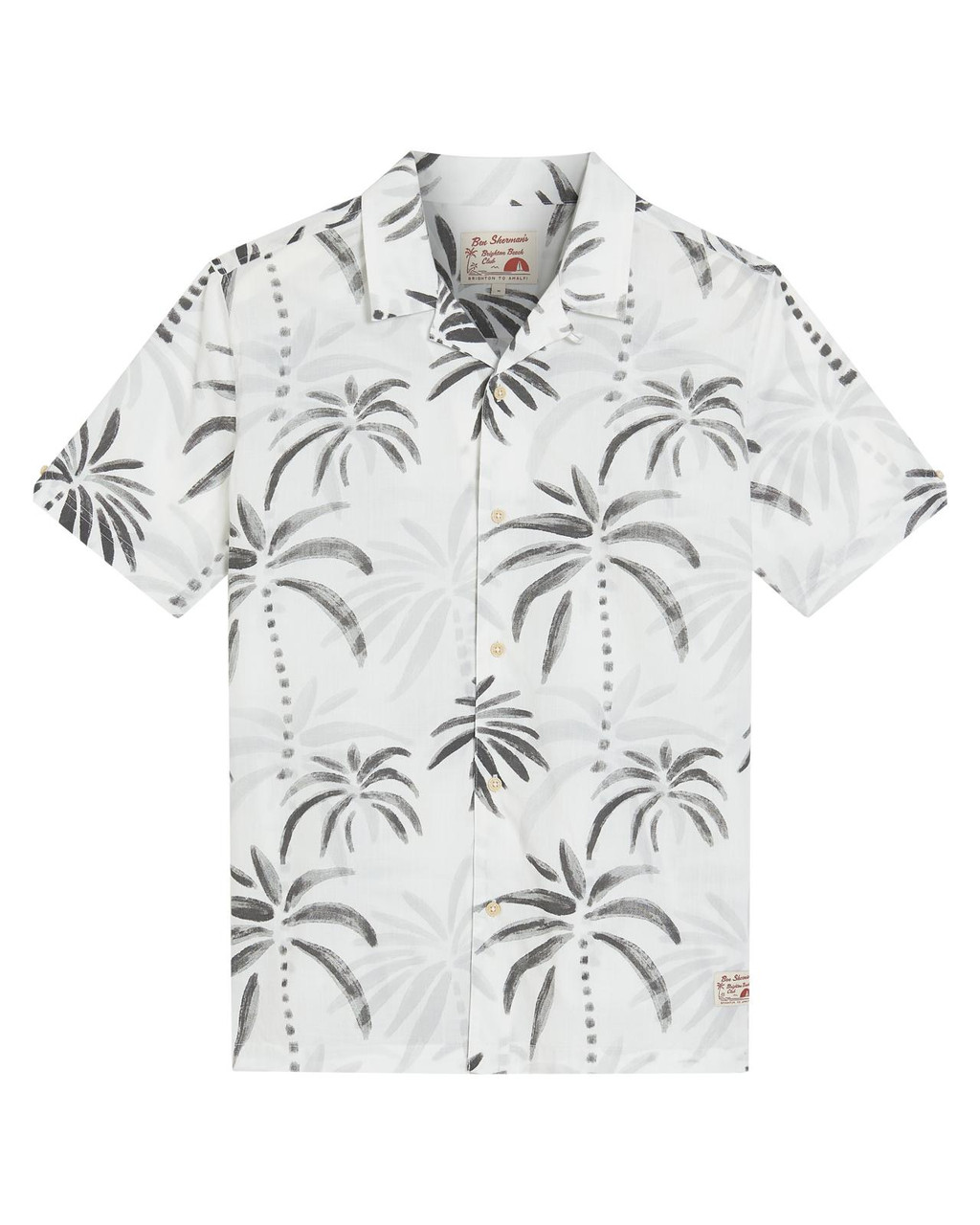 Short Sleeve Palm Print Shirt in Snow White