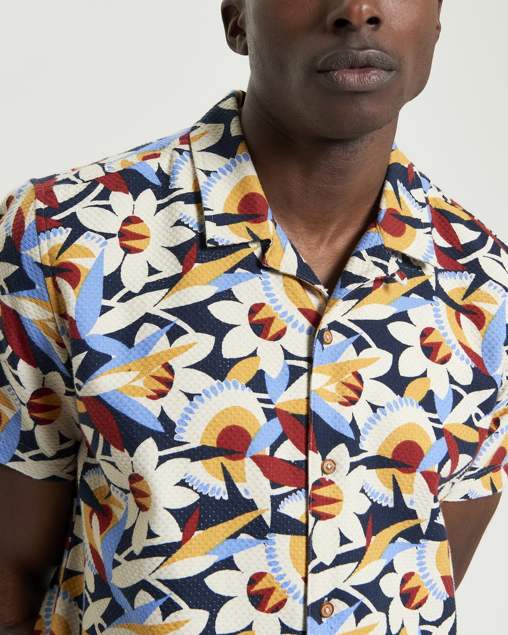 Short Sleeve Abstract Floral Shirt in Dark Navy