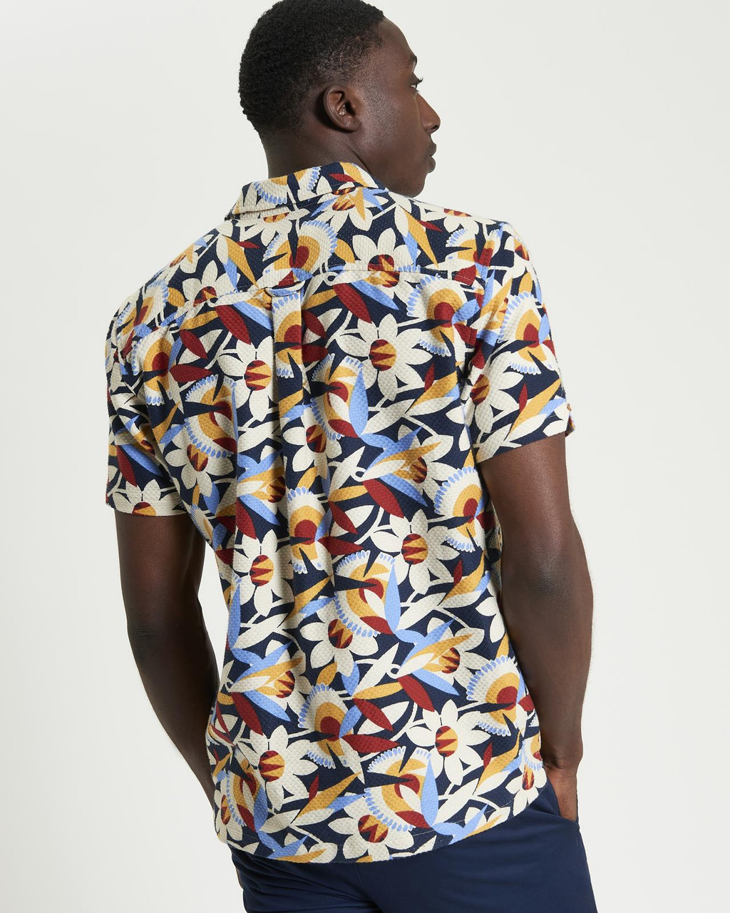 Short Sleeve Abstract Floral Shirt in Dark Navy