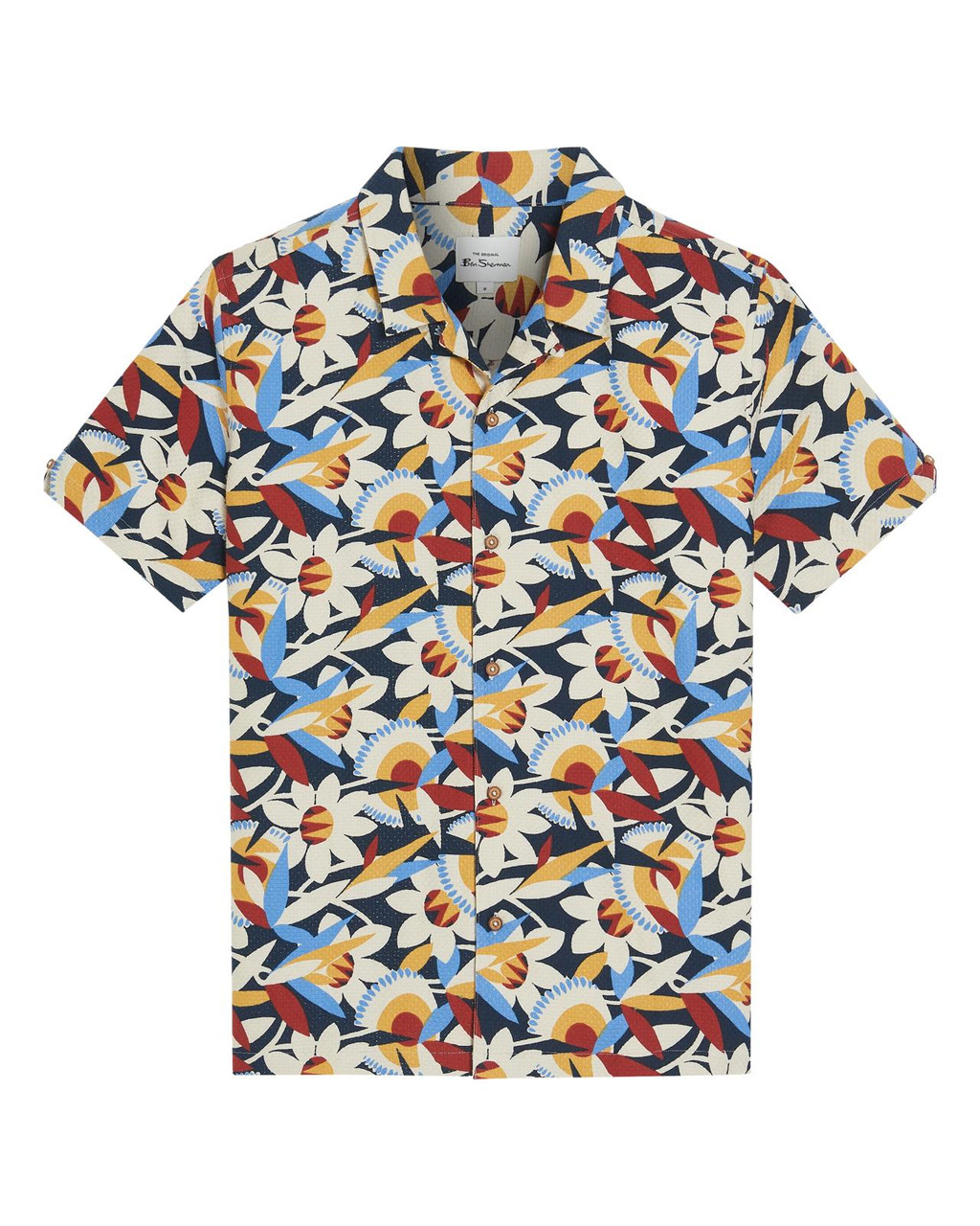Short Sleeve Abstract Floral Shirt in Dark Navy