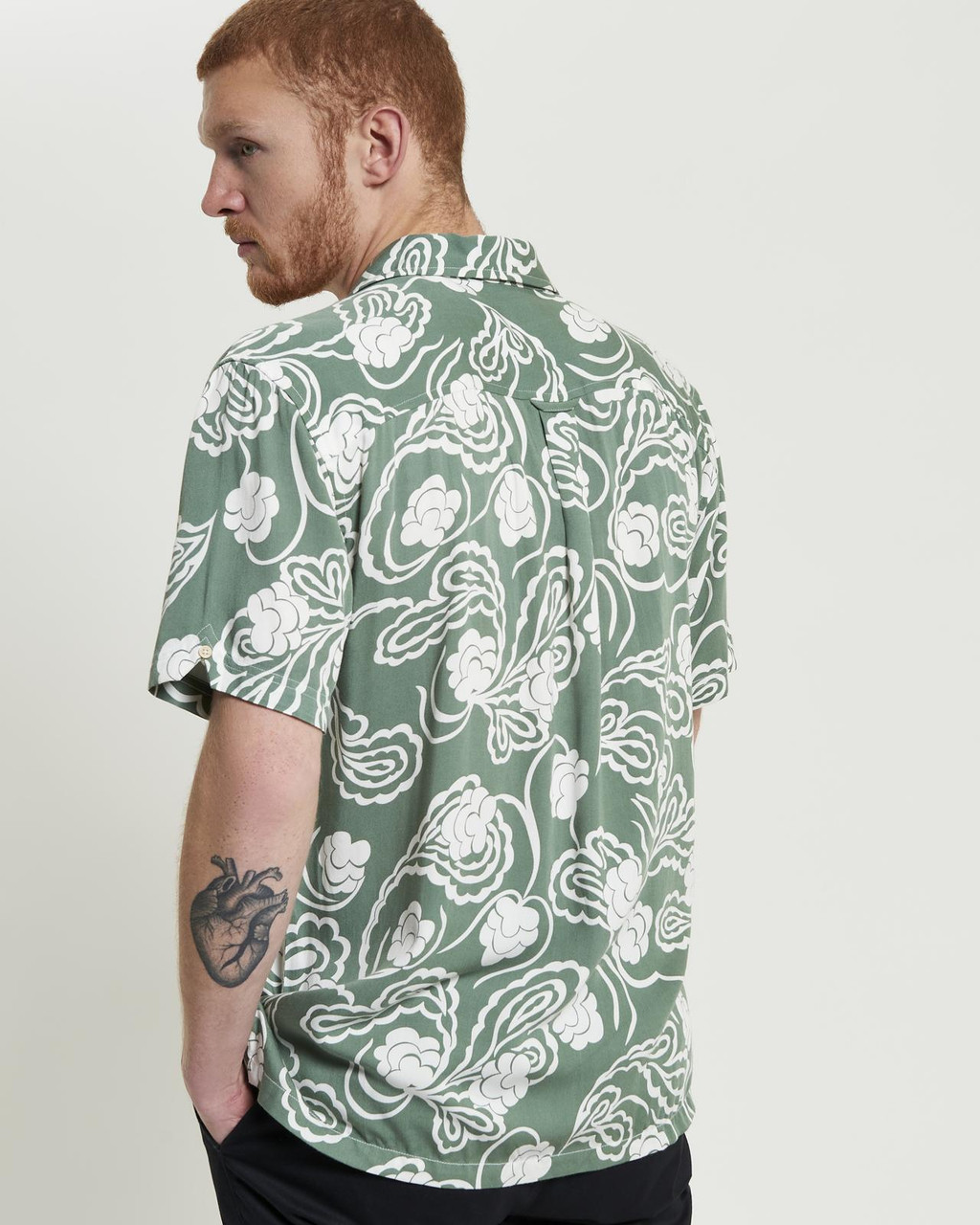 Short Sleeve Paisley Swirl Shirt in Pale Khaki