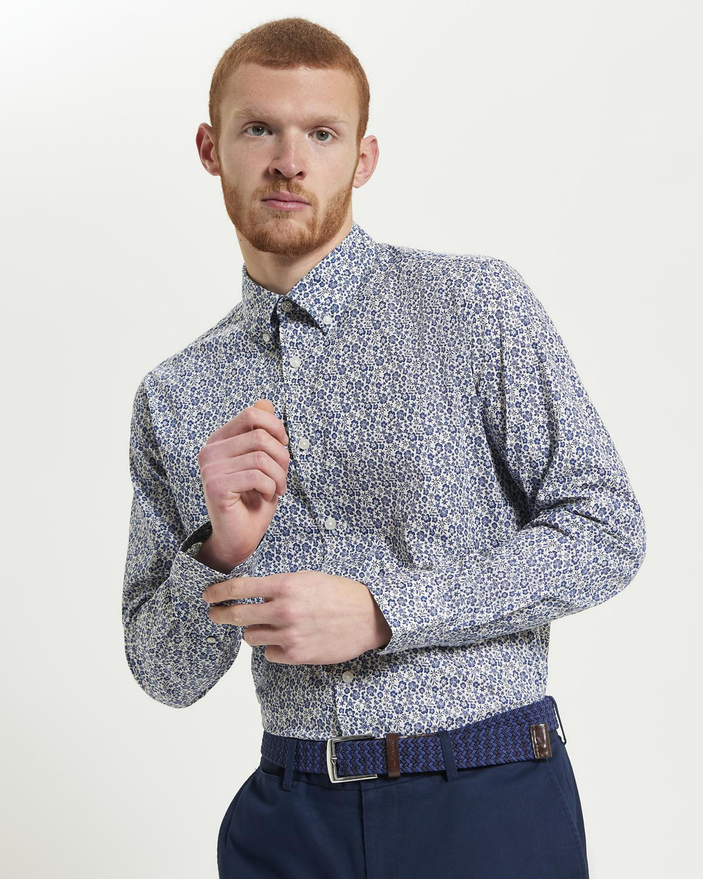 Mono Floral Print Organic Cotton Shirt in Ivory