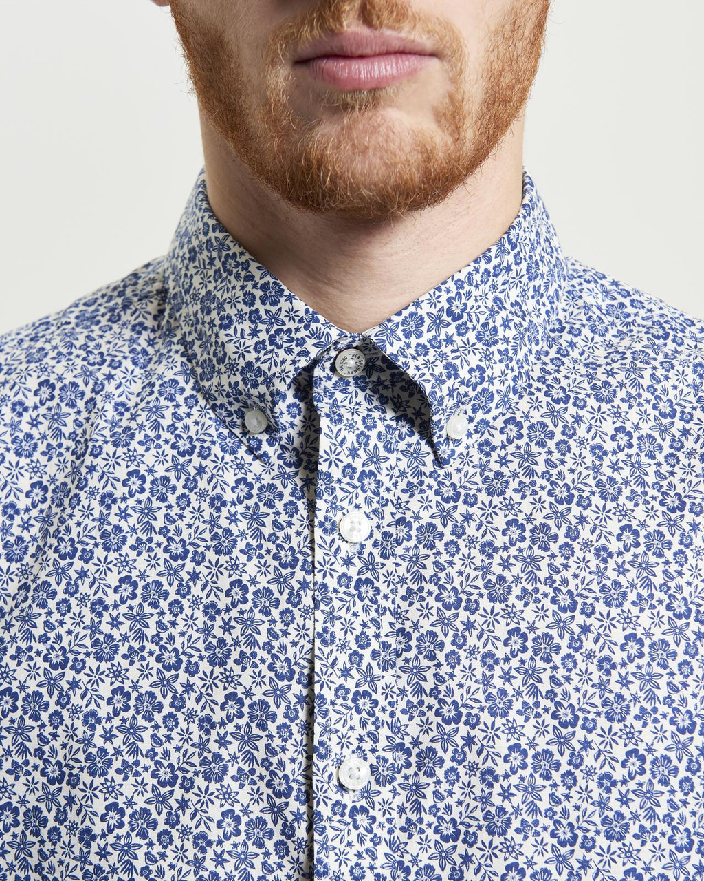 Mono Floral Print Organic Cotton Shirt in Ivory