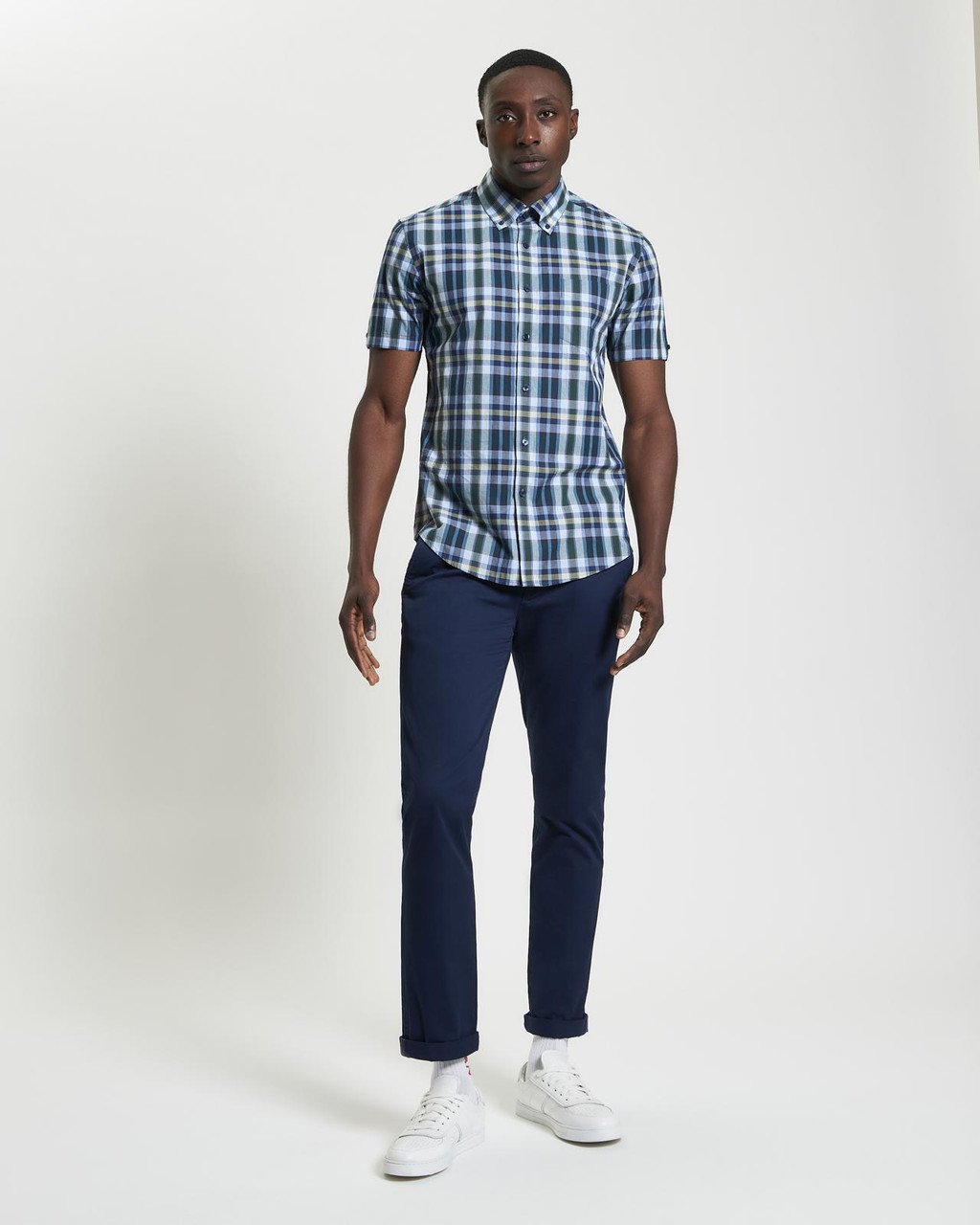 Irregular Check Shirt in Dark Green
