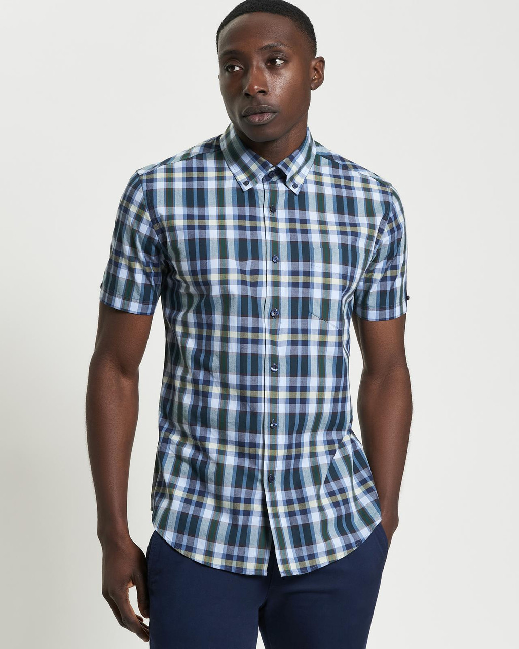 Irregular Check Shirt in Dark Green