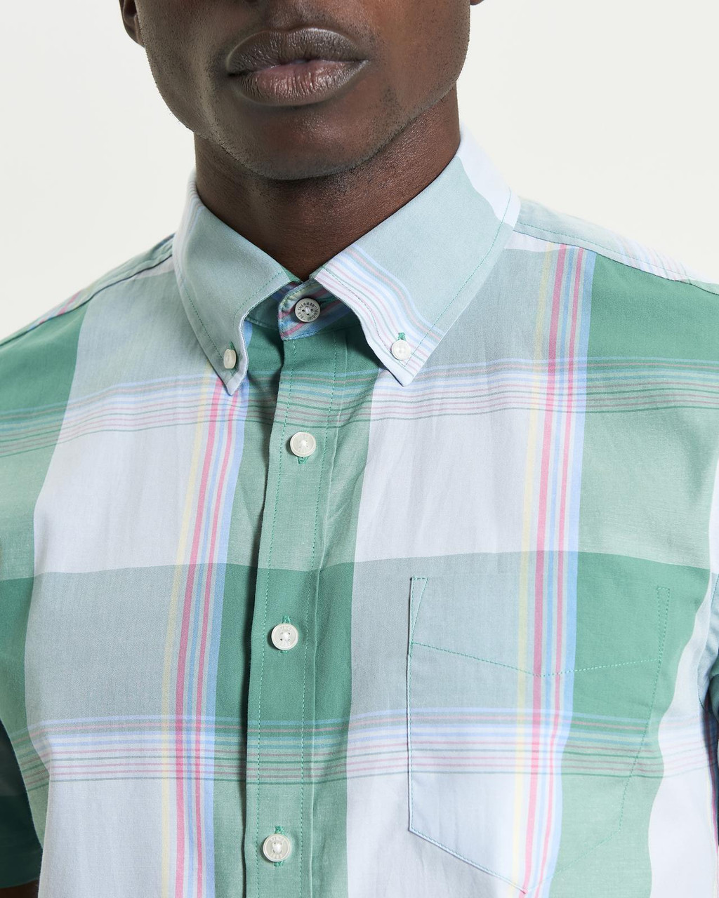 Short Sleeve Multicolour Overcheck Shirt in Forest