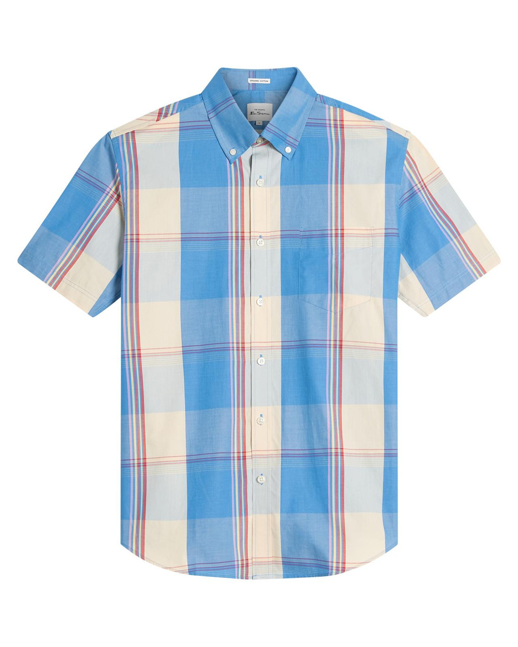 Short Sleeve Multicolour Overcheck Shirt in Kingfisher