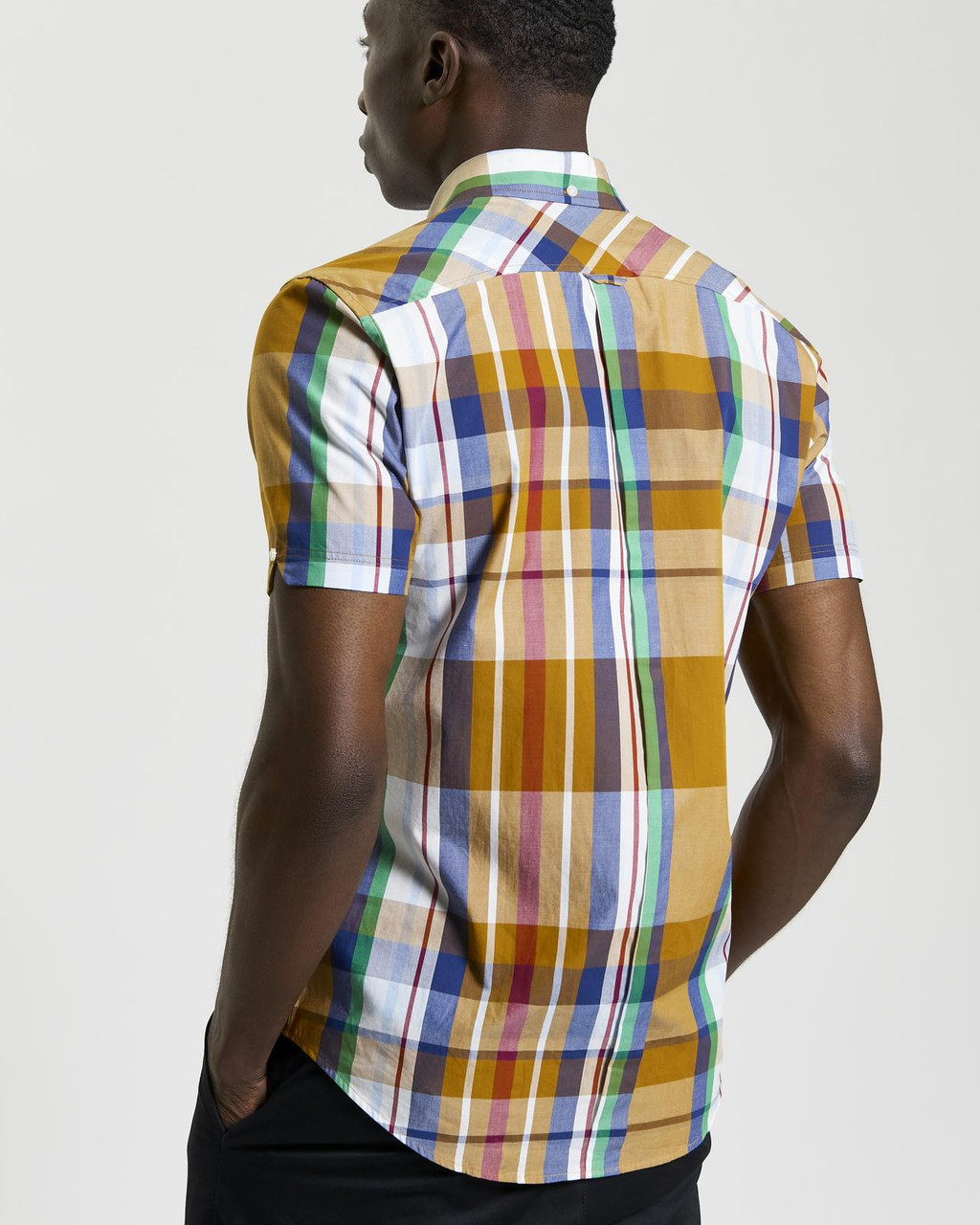 Short Sleeve Large Madras Check Shirt in Caramel