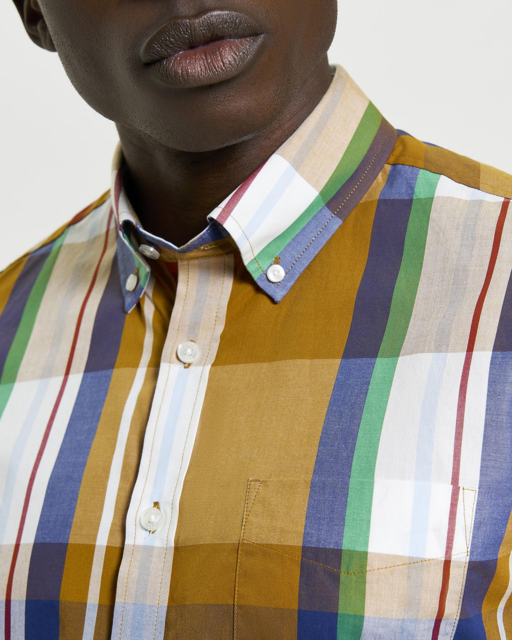 Short Sleeve Large Madras Check Shirt in Caramel