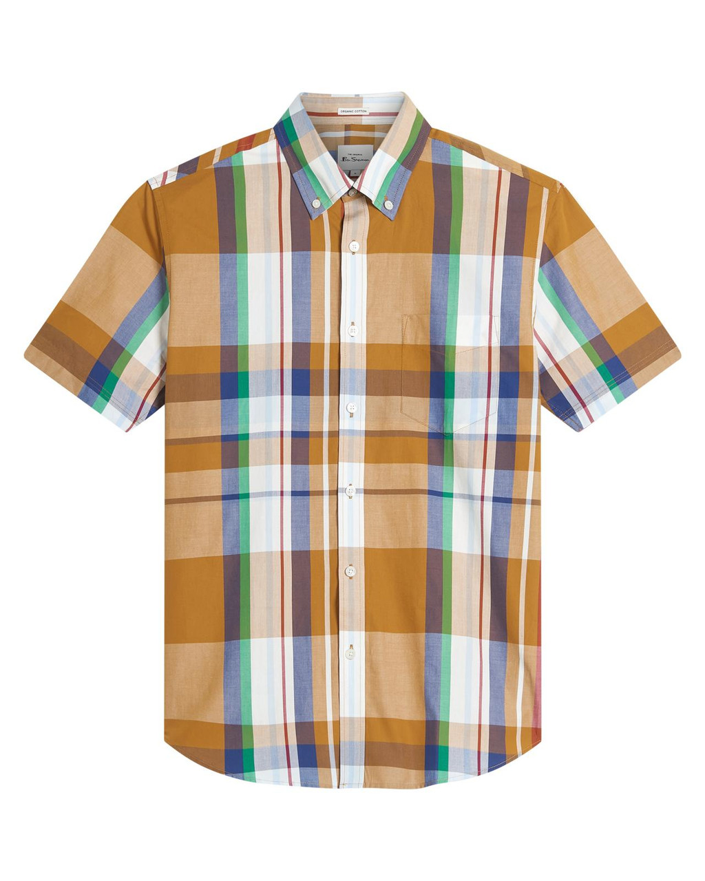 Short Sleeve Large Madras Check Shirt in Caramel