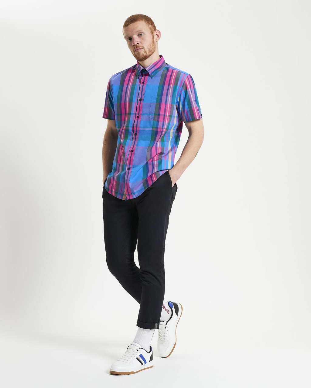 Short Sleeve Large Madras Check Shirt in Kingfisher
