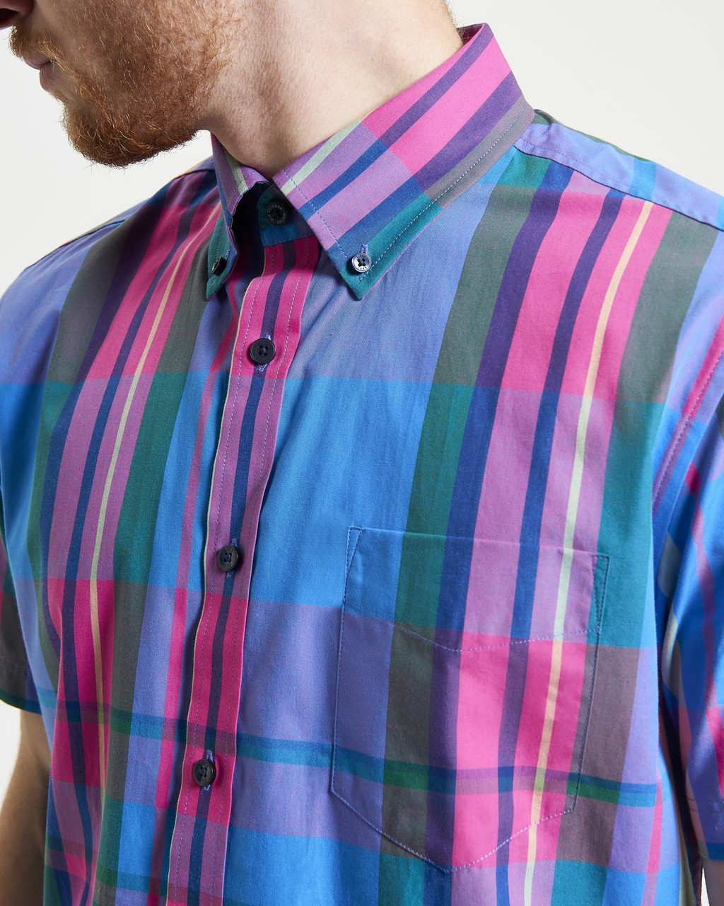 Short Sleeve Large Madras Check Shirt in Kingfisher