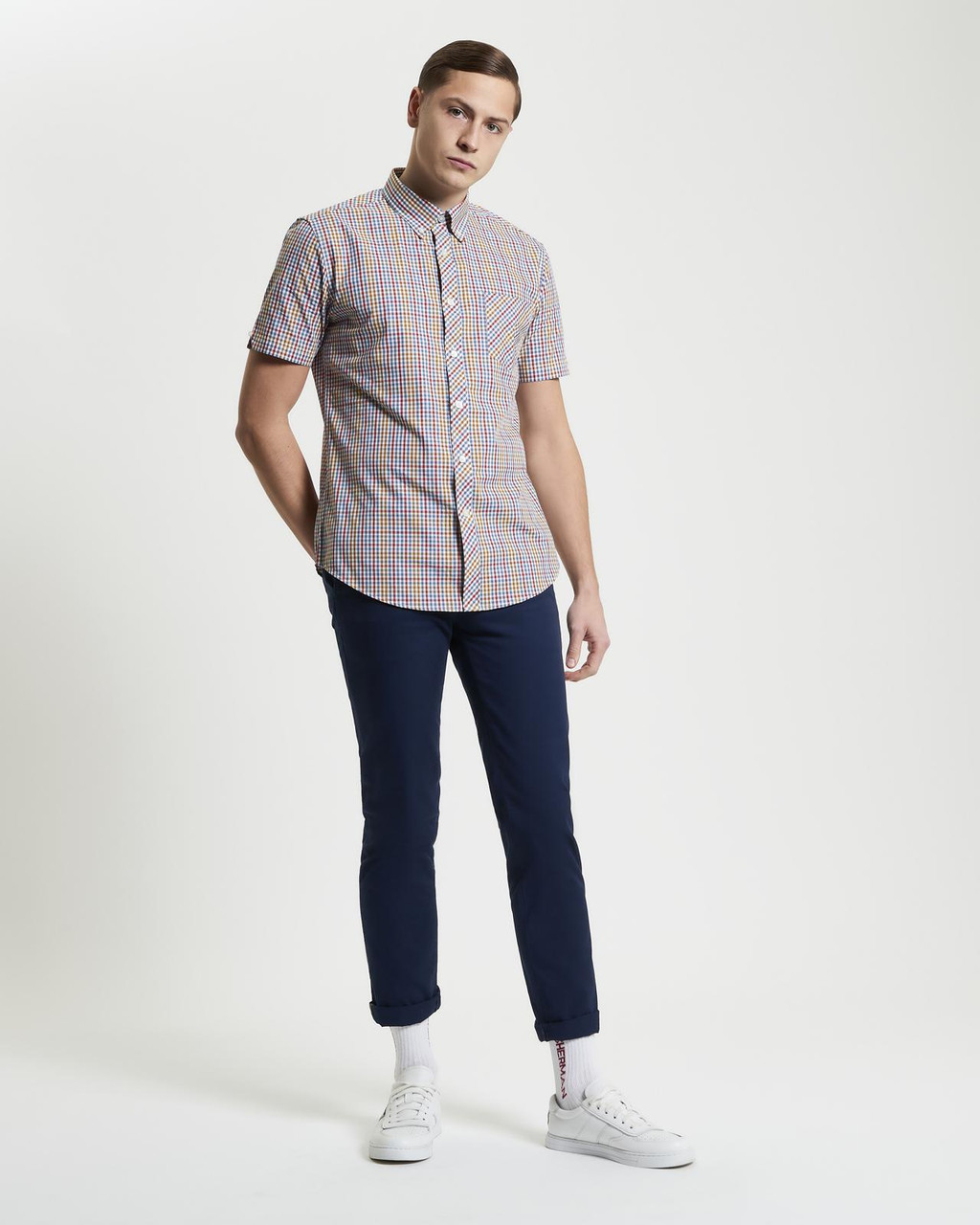 Short Sleeve Mini Gingham Shirt in Snow White