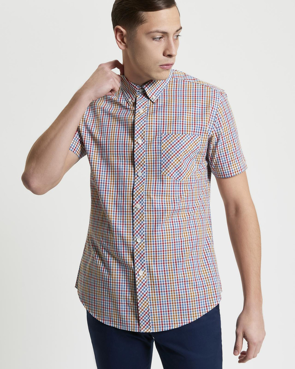 Short Sleeve Mini Gingham Shirt in Snow White