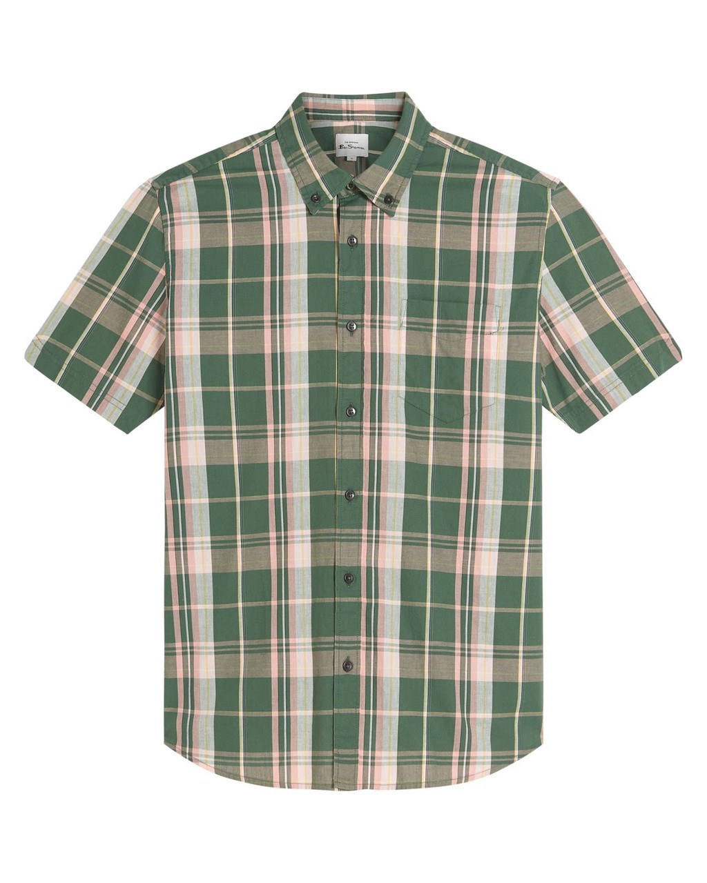 Short Sleeve Slub Check Shirt in Deep Jungle