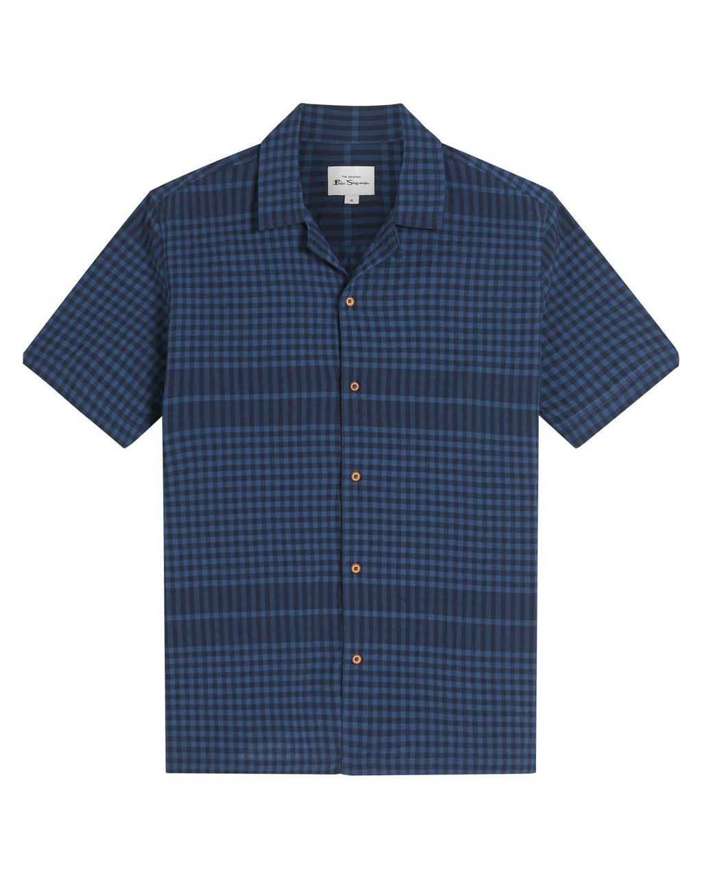Short Sleeve Seersucker Gingham Shirt in Dark Navy