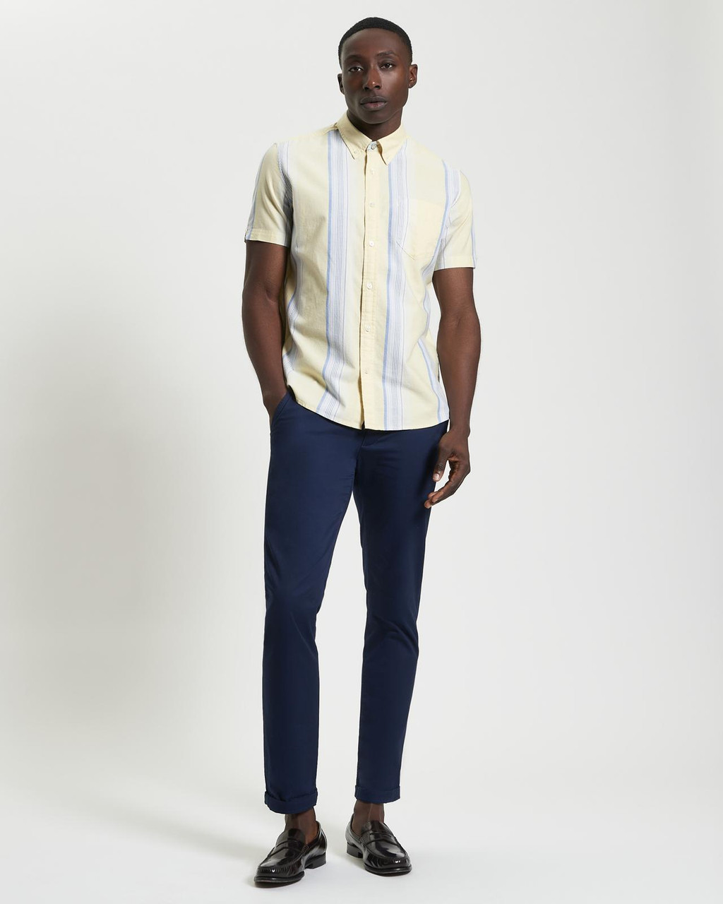 Short Sleeve Oxford Stripe Shirt in Corn