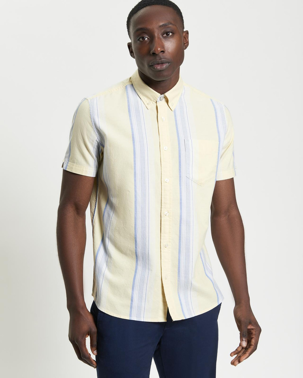 Short Sleeve Oxford Stripe Shirt in Corn